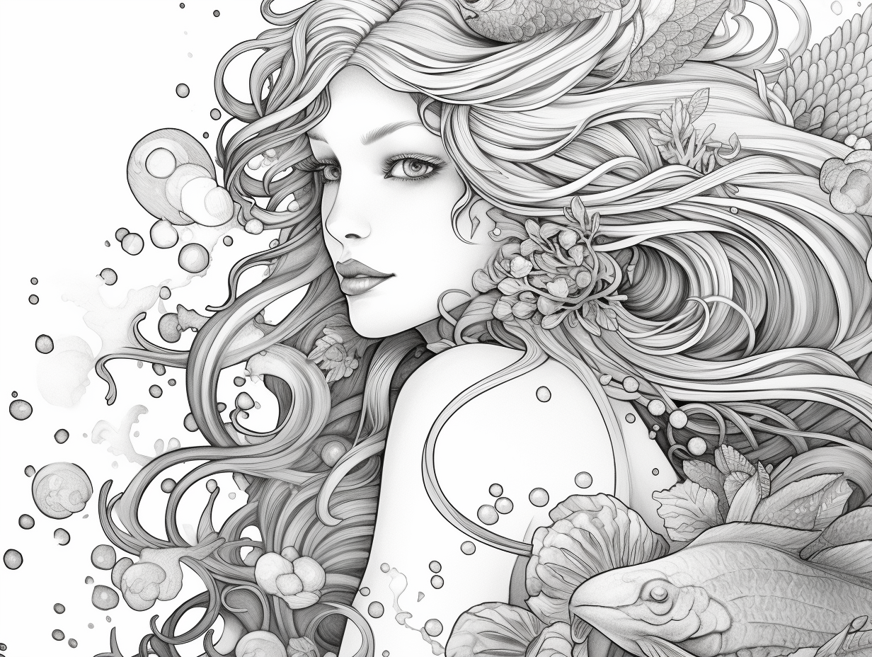 Black Mermaid Adult Coloring Page Coloring Page