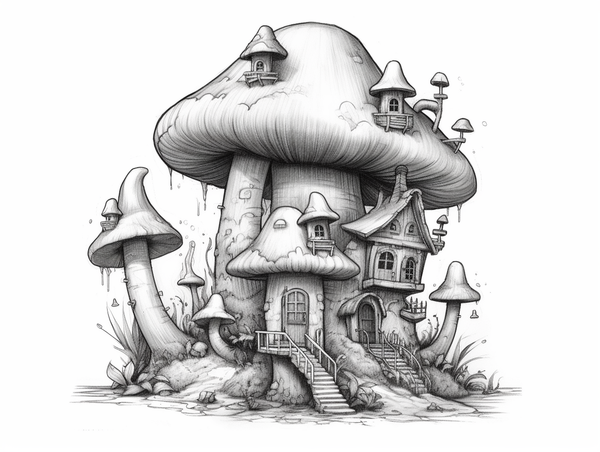 Mushroom House Adult Coloring Page Coloring Page