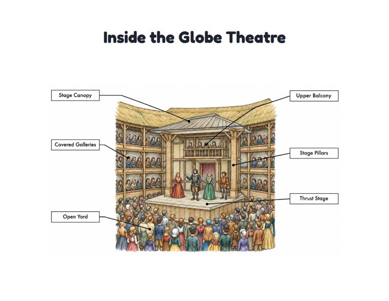 Inside the Globe Theatre worksheet (Hard, Grades 3–4)