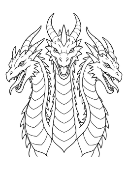 Free printable Fierce Three Headed Dragon Portrait coloring page