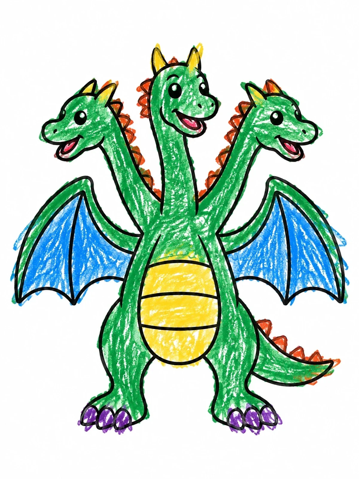 Colored example of the Friendly Standing Three Headed Dragon coloring page
