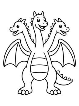 Free printable Friendly Standing Three Headed Dragon coloring page
