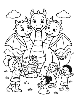 Free printable Friendly Three Headed Dragon And Knight coloring page
