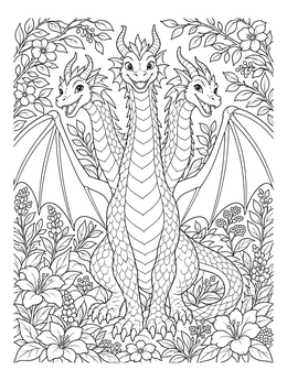 Free printable Friendly Three Headed Garden Dragon coloring page