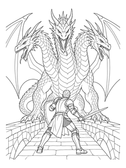 Free printable Knight Facing A Three Headed Dragon coloring page