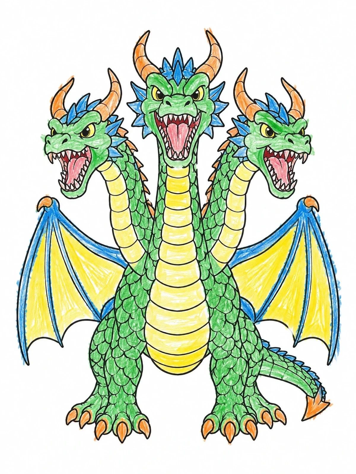 Colored example of the Roaring Three Headed Dragon coloring page
