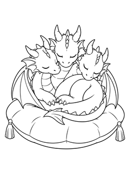 Free printable Sleeping Three Headed Dragon On Cushion coloring page