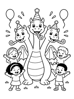 Free printable Three Headed Dragon Birthday Party coloring page