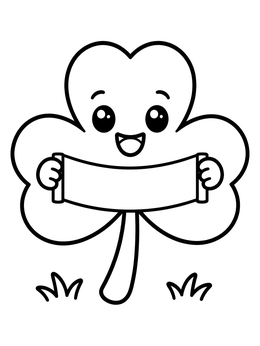 Free printable Cheerful Shamrock Holding A Blank Banner coloring page