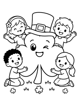 Free printable Cheerful Shamrock With Happy Children coloring page