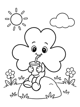 Free printable Cute Shamrock Drinking Juice Outdoors coloring page