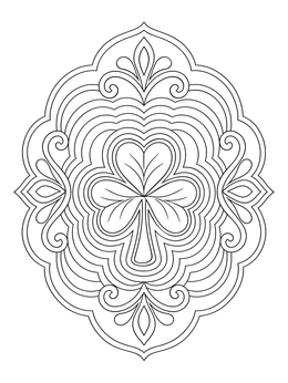 A decorative 3 leaf clover coloring page featuring rippling concentric outlines and swirls.