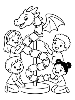 Free printable Children Assembling Articulated Dragon Stand coloring page