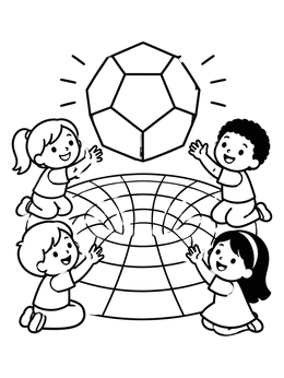 Free printable Children And Floating Geometric Shape coloring page