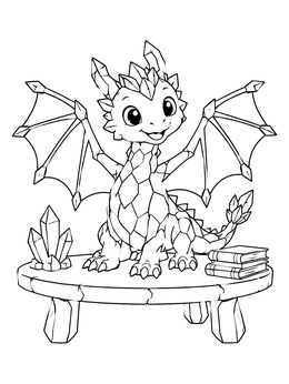 Free printable Cute Crystal Dragon On A Table coloring page