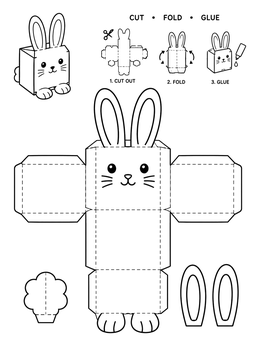 Free printable Foldable Bunny Paper Craft Box coloring page