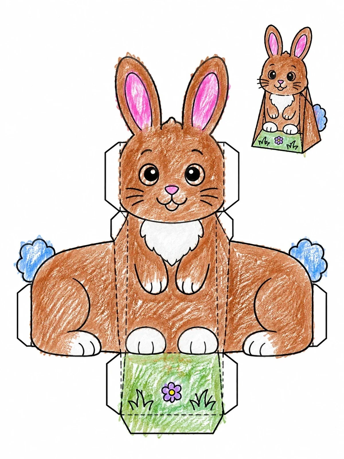 Colored example of the Foldable Standing 3d Paper Bunny coloring page