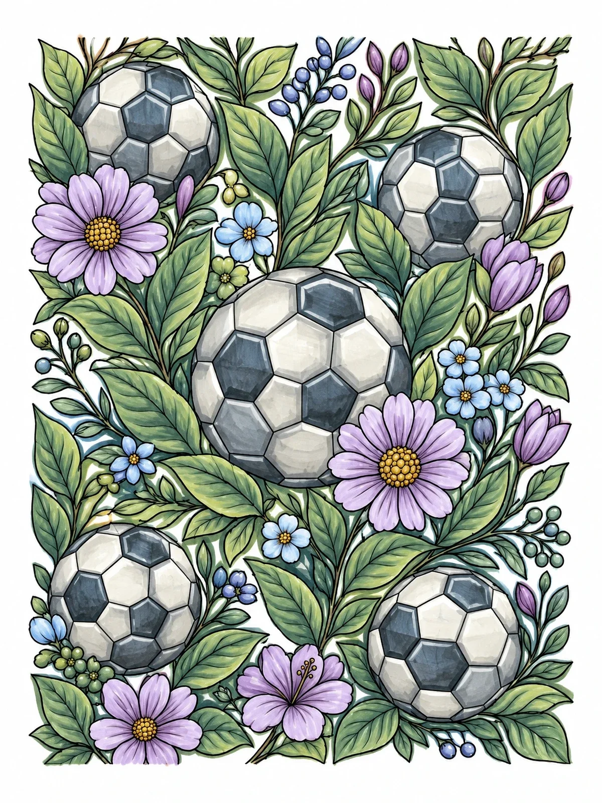 Colored example of the Geometric Spheres And Floral Pattern coloring page