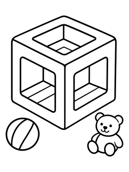 Free printable Hollow 3d Cube With Toys coloring page