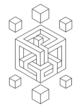 Free printable Impossible Cube Optical Illusion coloring page