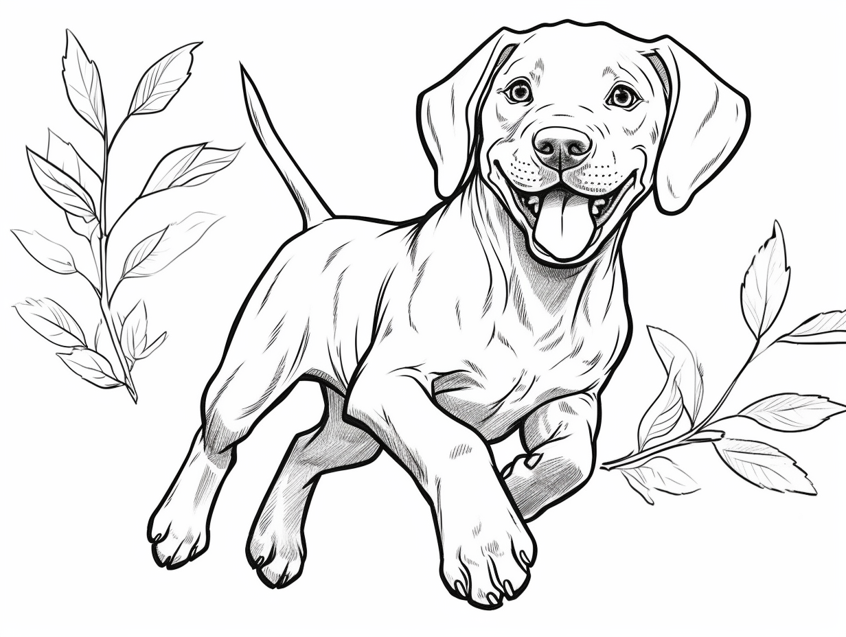 A Cute Happy Vizsla Running Through Leaves - Coloring Page