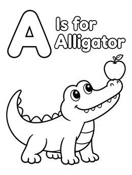 Free printable A Is For Alligator With Apple coloring page