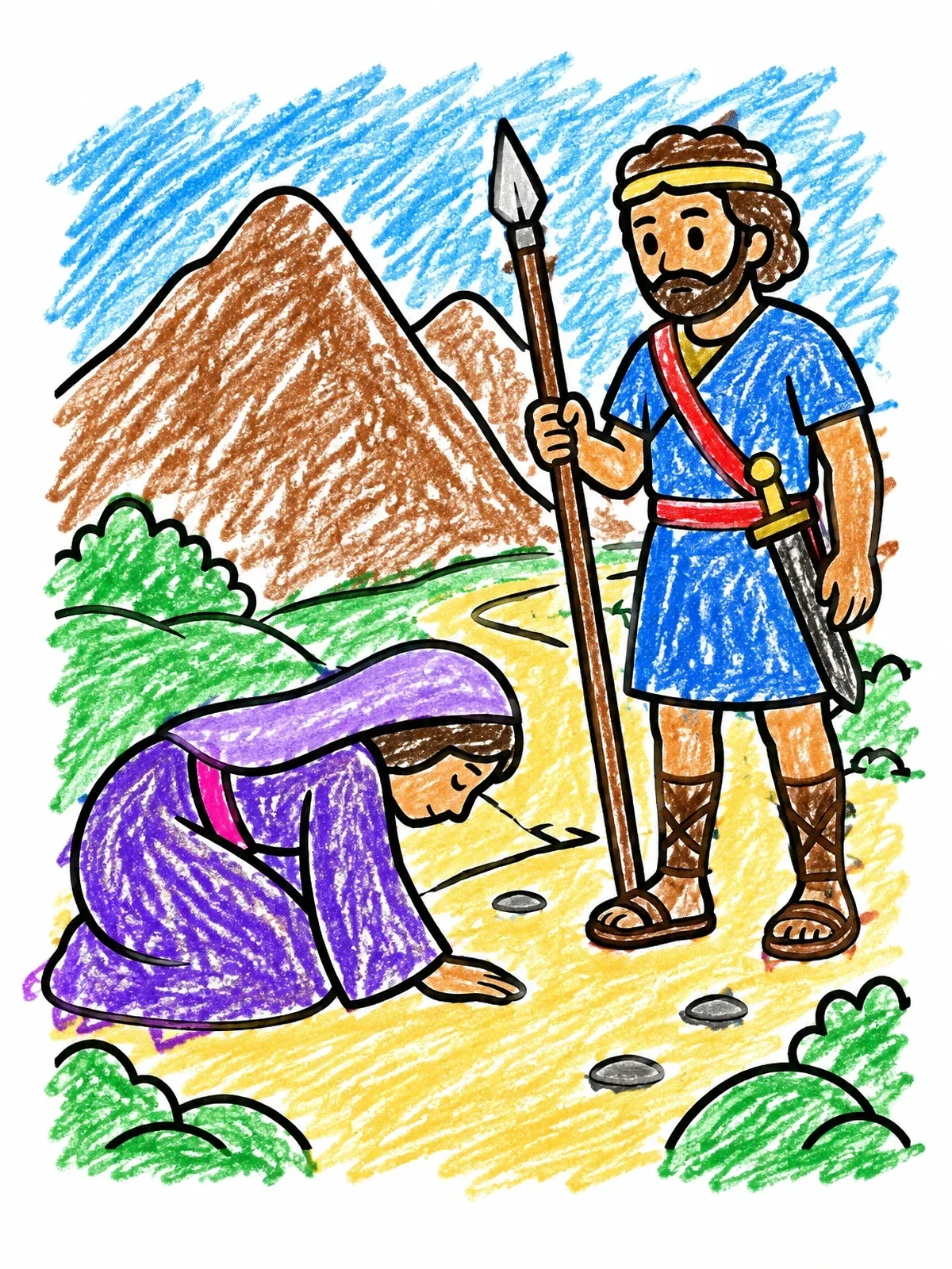 Colored example of the Abigail Bowing Before David coloring page