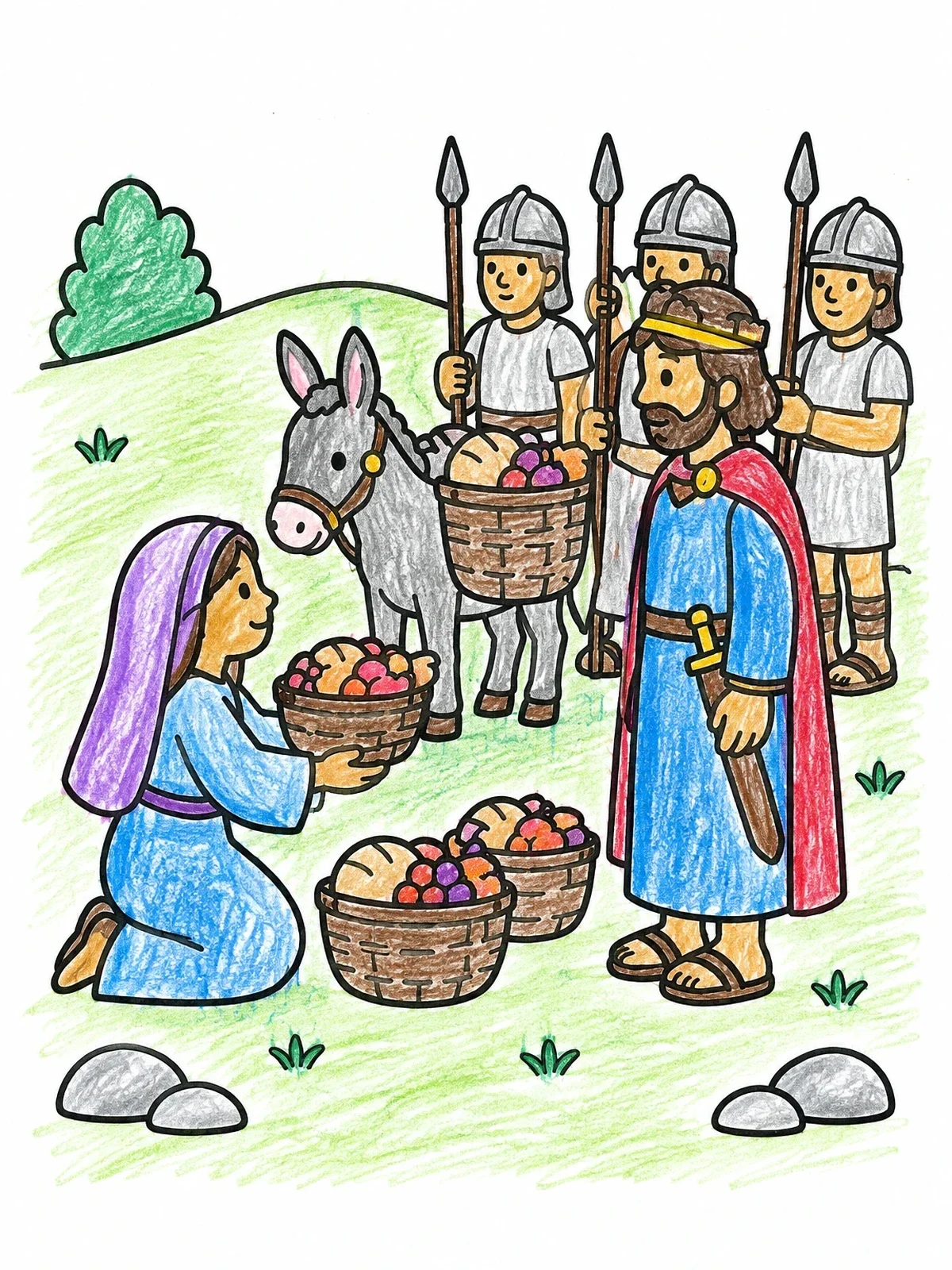 Colored example of the Abigail Bringing Food To David coloring page