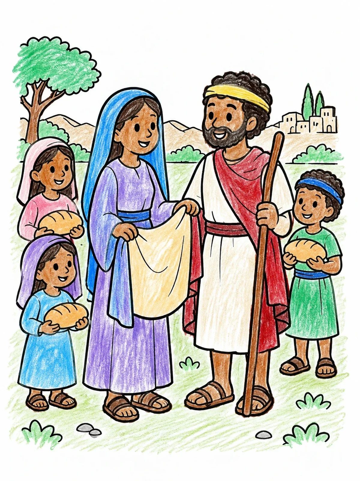 Colored example of the Abigail Bringing Bread To David coloring page