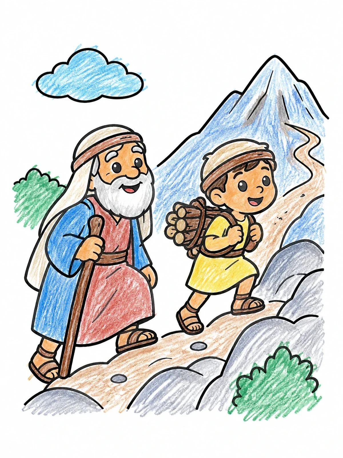 Colored example of the Abraham And Isaac Mountain Hike coloring page
