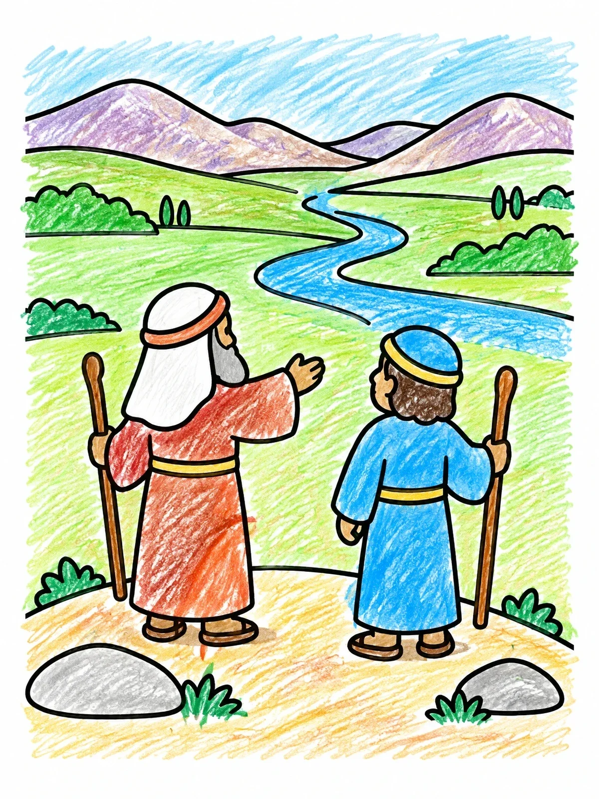 Colored example of the Abraham And Lot Overlooking The Valley coloring page