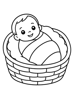 Free printable Baby Isaac Resting In A Basket coloring page