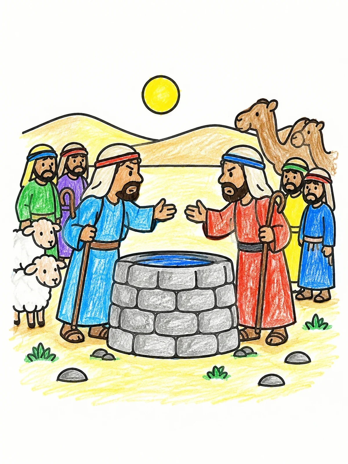 Colored example of the Herdsmen Arguing At Desert Well coloring page