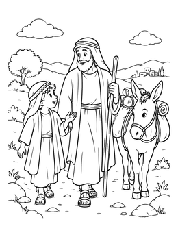 Free printable Abraham And Isaac Walking With Donkey coloring page