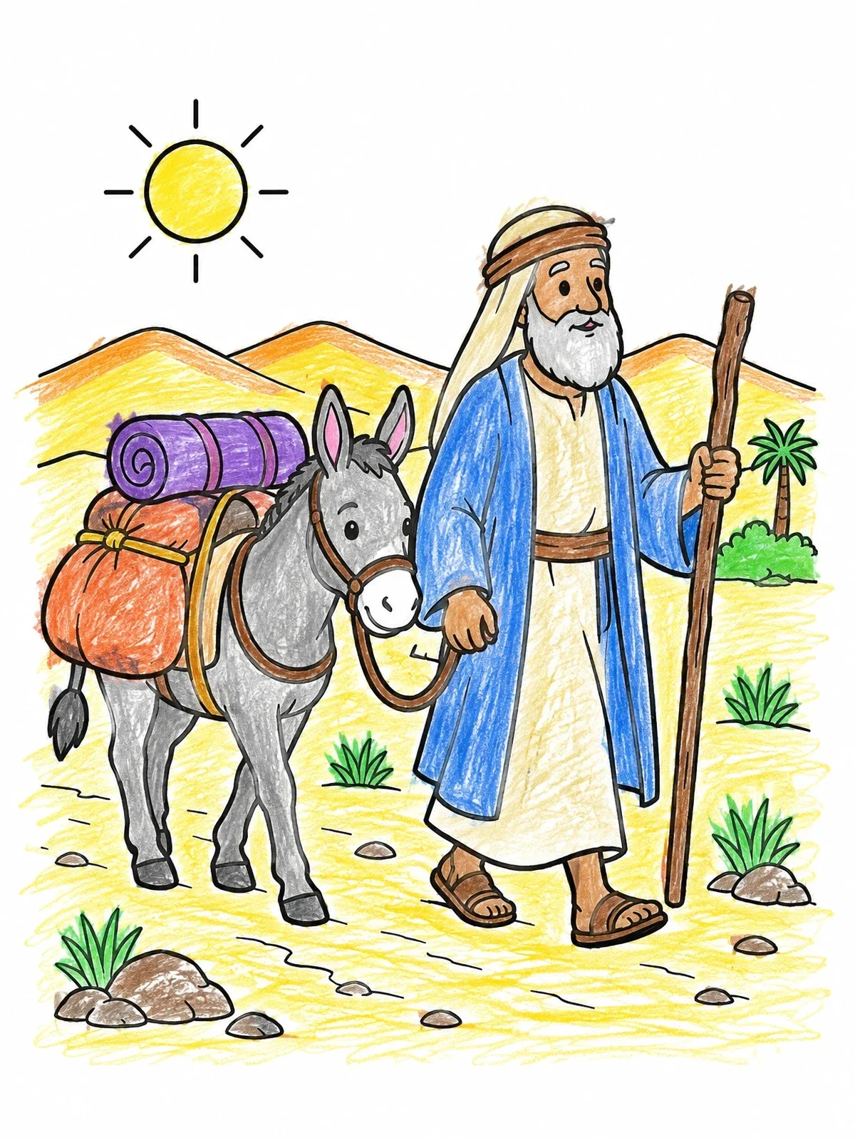 Colored example of the Abraham And Pack Donkey Journey coloring page