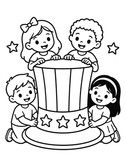 Free printable Children With Lincoln Stovepipe Hat coloring page