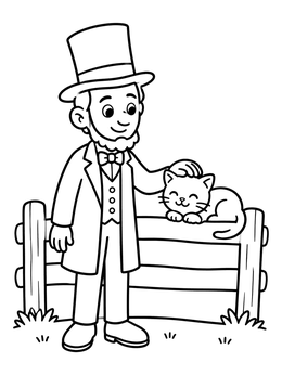 Free printable Abraham Lincoln Petting A Cat coloring page