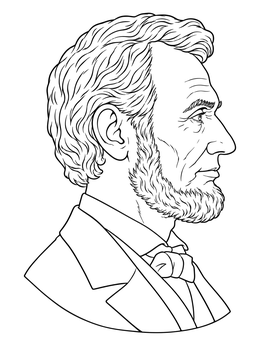 Detailed abraham lincoln coloring page showing his profile portrait.