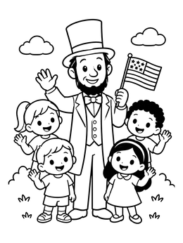 Free printable Abraham Lincoln With Cheerful Children coloring page