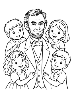 Free printable Abraham Lincoln With Happy Children coloring page