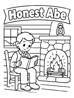 Free printable Young Abe Lincoln Reading By Fireplace coloring page