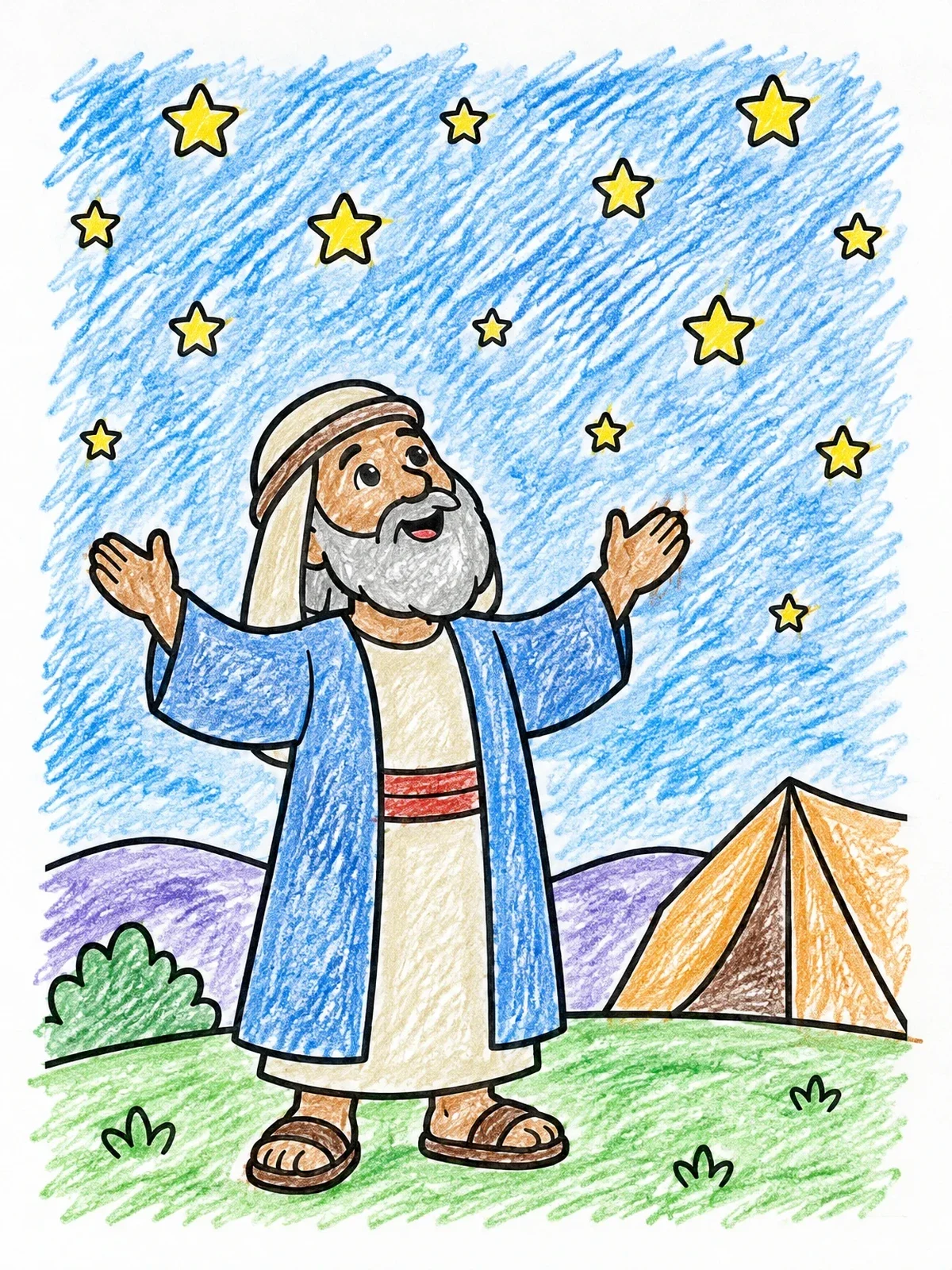 Colored example of the Abraham Looking At The Stars coloring page