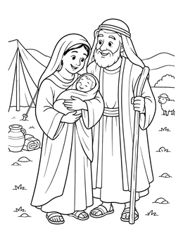 Free printable Abraham And Sarah With Baby Isaac coloring page