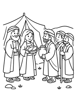 Free printable Abraham Welcomes Three Desert Travelers coloring page