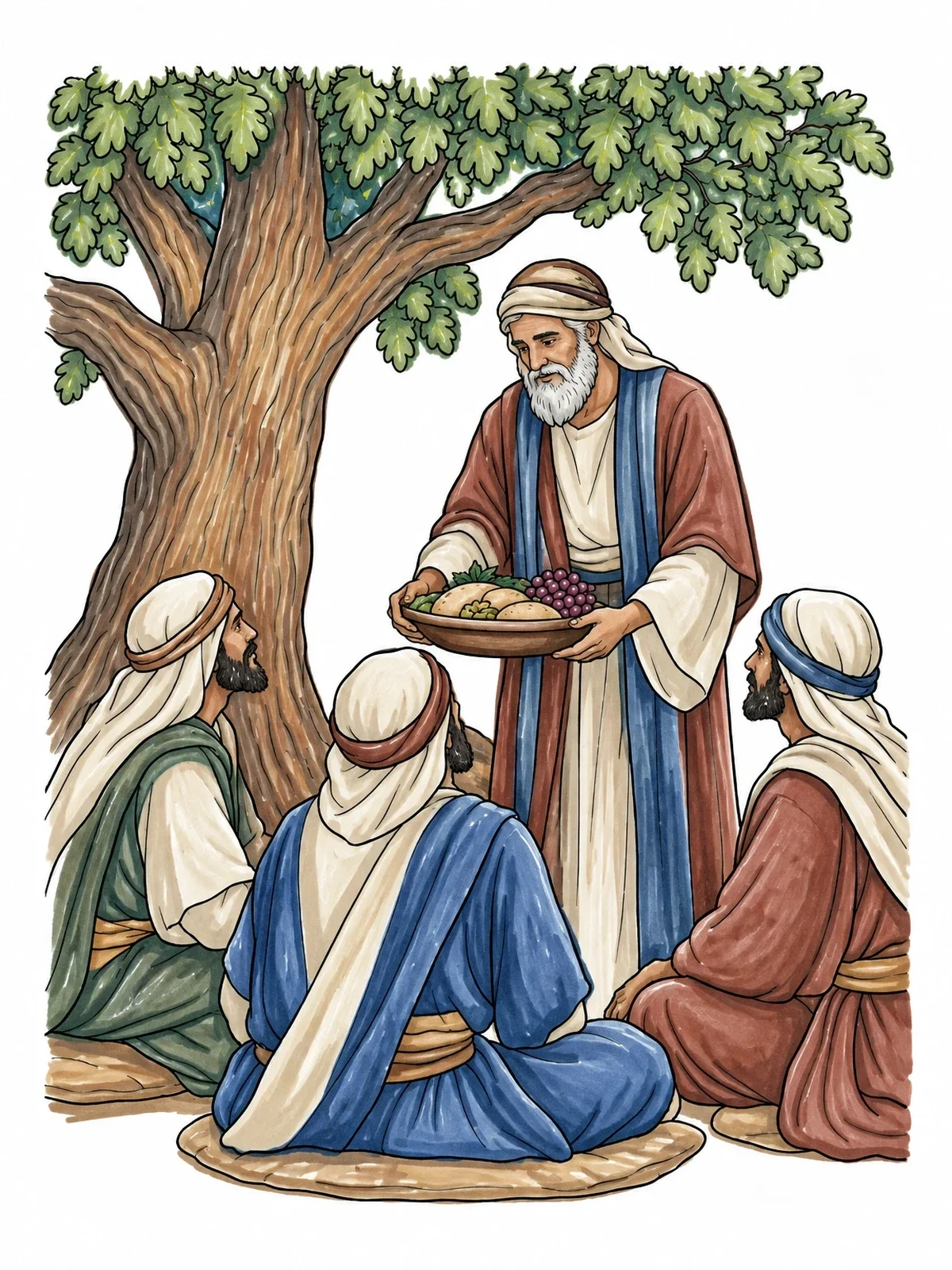 Colored example of the Abraham Serving Guests Under Oak Tree coloring page