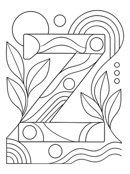Free printable Abstract Botanical Letter Z coloring page
