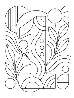 Free printable Abstract Botanical Number One coloring page