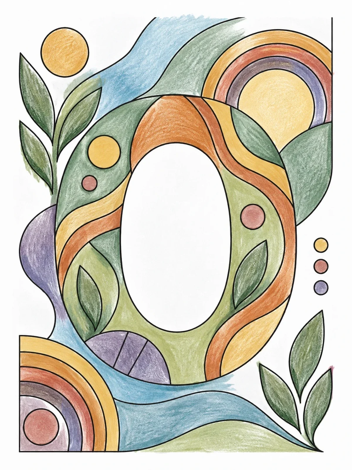 Colored example of the Abstract Capital Letter O Design coloring page
