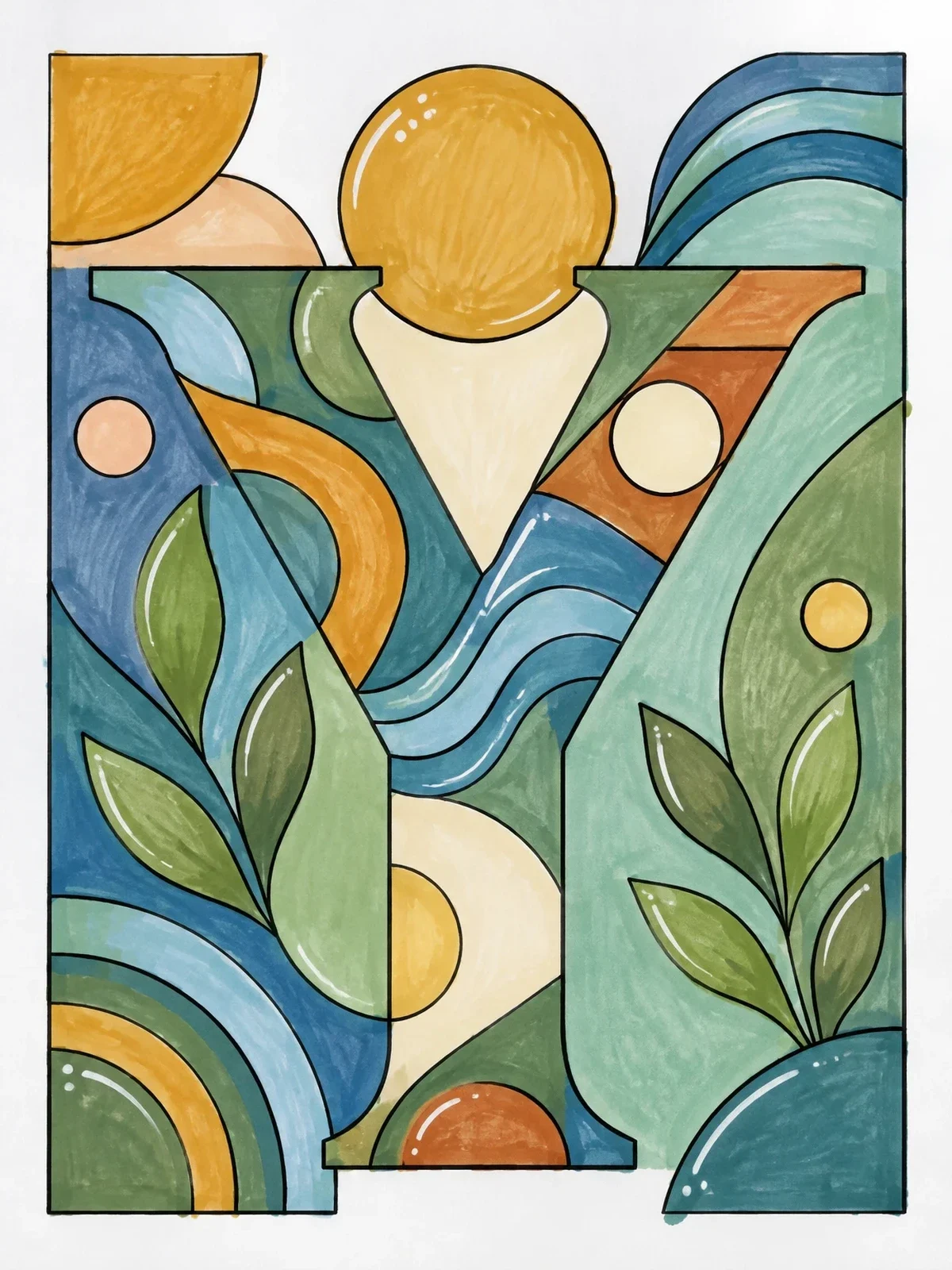 Colored example of the Abstract Capital Letter Y Composition coloring page