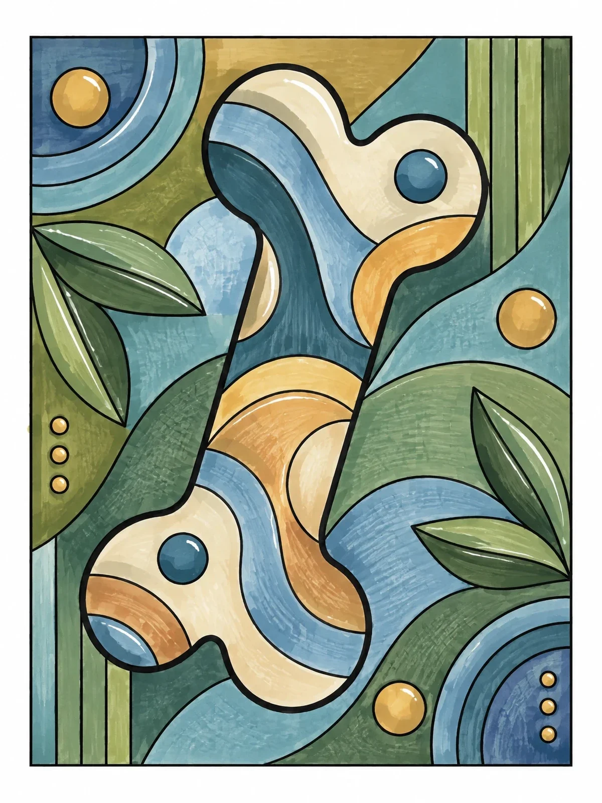 Colored example of the Abstract Dog Bone Pattern Art coloring page